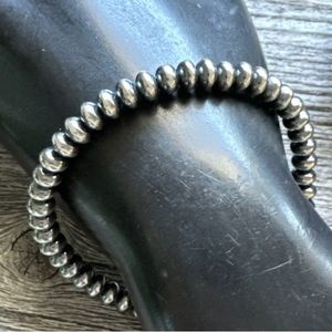 Flat Saucer 6mm 7.5 Inch 925 Sterling Silver Pearls Bead Bracelet. Southwestern